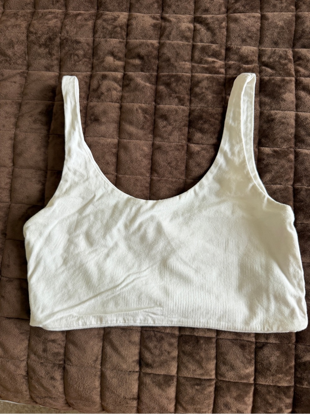 White Ribbed Scoop Neck Crop Tank